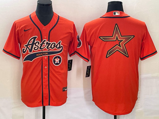 Men's Houston Astros Orange Team Big Logo With Patch Cool Base Stitched Baseball Jersey 2