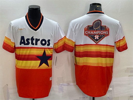 Men's Houston Astros Orange White 2022 World Series Champions Team Big Logo Cool Base Stitched Jersey