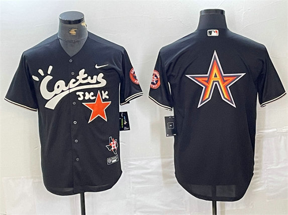 Men's Houston Astros Team Big Logo Black Cactus Jack Vapor Premier Limited Stitched Baseball Jersey 2