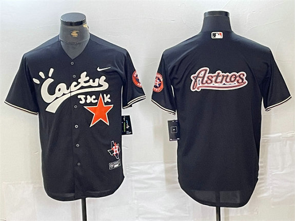 Men's Houston Astros Team Big Logo Black Cactus Jack Vapor Premier Limited Stitched Baseball Jersey 3