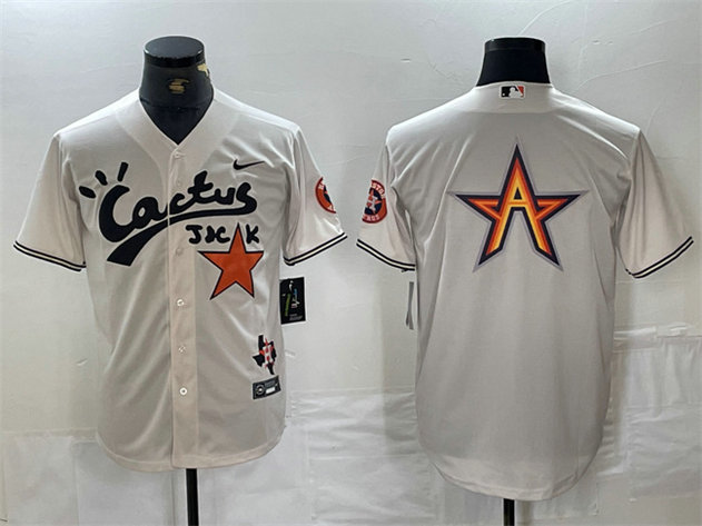 Men's Houston Astros Team Big Logo Cream Cactus Jack Vapor Premier Limited Stitched Baseball Jersey 2