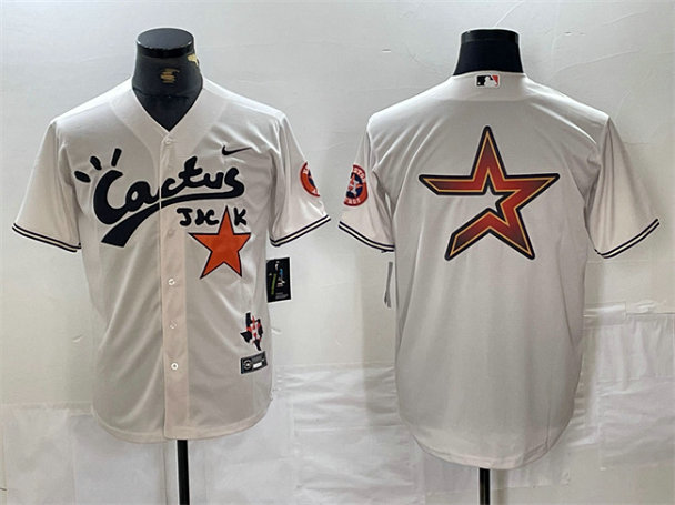 Men's Houston Astros Team Big Logo Cream Cactus Jack Vapor Premier Limited Stitched Baseball Jersey 3