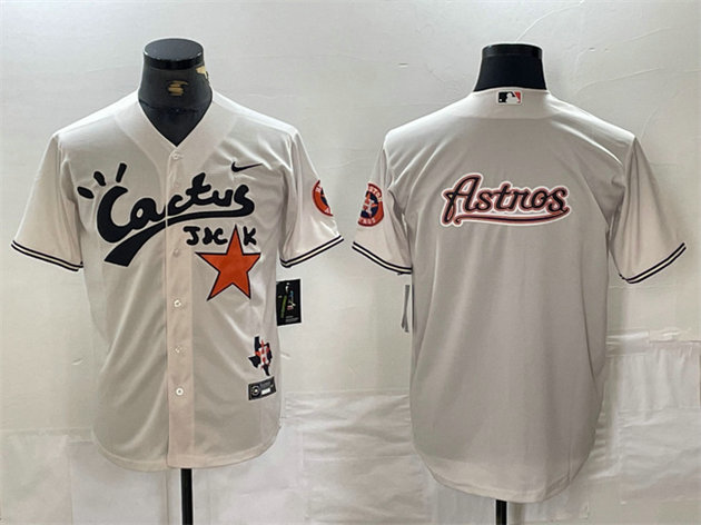 Men's Houston Astros Team Big Logo Cream Cactus Jack Vapor Premier Limited Stitched Baseball Jerseys 1
