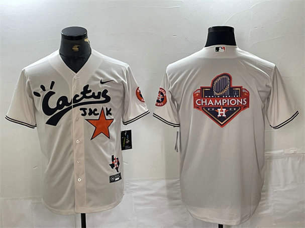 Men's Houston Astros Team Big Logo Cream Cactus Jack Vapor Premier Limited Stitched Baseball Jerseys