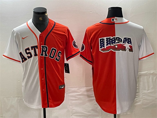 Men's Houston Astros White Orange Split Team Big Logo With Patch Cool Base Stitched Baseball Jersey