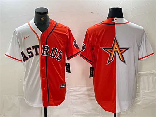 Men's Houston Astros White Orange Split Team Big Logo With Patch Cool Base Stitched Baseball Jersey 5