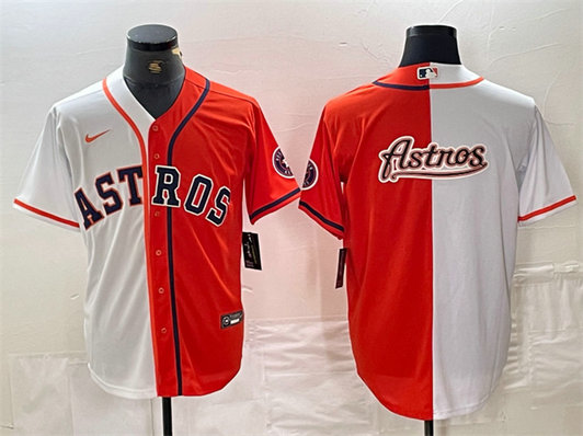 Men's Houston Astros White Orange Split Team Big Logo With Patch Cool Base Stitched Baseball Jersey1