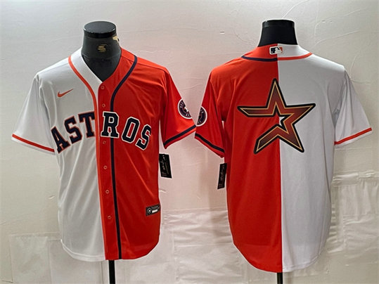 Men's Houston Astros White Orange Split Team Big Logo With Patch Cool Base Stitched Baseball Jersey4