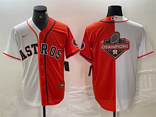 Men's Houston Astros White Orange Split Team Big Logo With Patch Cool Base Stitched Baseball Jerseys