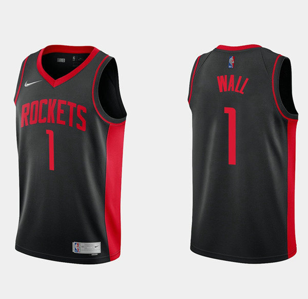 Men's Houston Rockets #1 John Wall Earned Edition Black Stitched Basketball Jersey