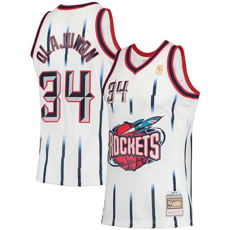 Men's Houston Rockets #34 Hakeem Olajuwon White 1996-97 Mitchell & Ness Hardwood Classics Swingman Stitched Basketball Jersey