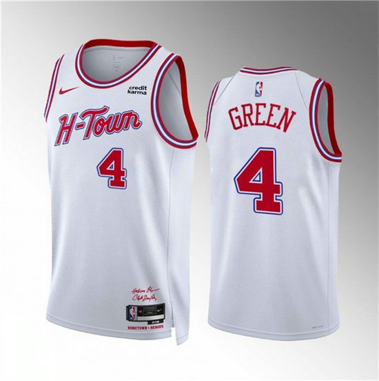 Men's Houston Rockets #4 Jalen Green White 2023 24 City Edition Stitched Jersey