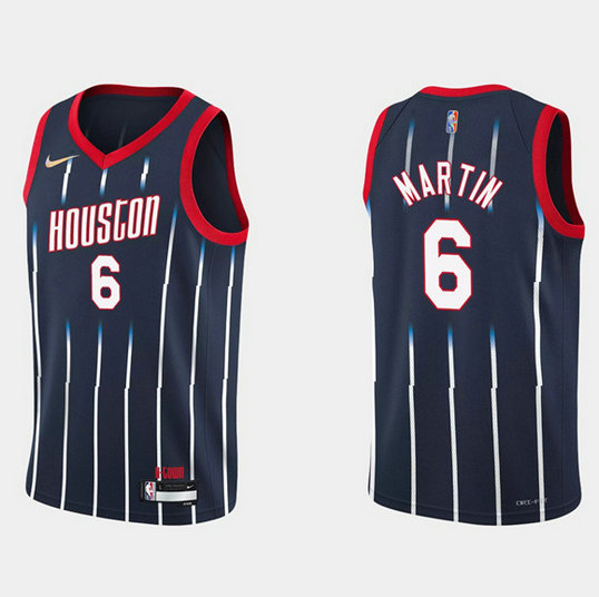 Men's Houston Rockets #6 Kenyon Martin Jr. 2021 22 City Edition 75th Anniversary Navy Stitched Basketball Jersey