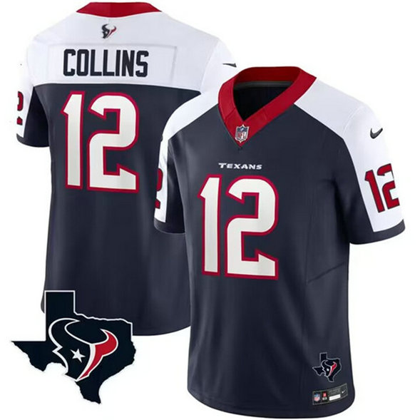 Men's Houston Texans #12 Nico Collins White Navy 2023 F.U.S.E. Vapor Untouchable Limited Stitched Football Jersey