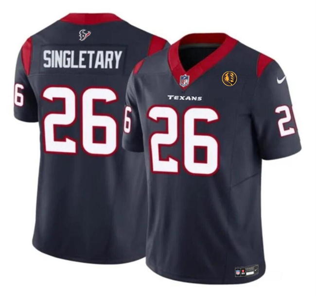 Men's Houston Texans #26 Devin Singletary Navy 2023 F.U.S.E. With John Madden Patch Vapor Limited Stitched Football Jersey