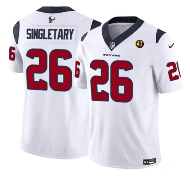 Men's Houston Texans #26 Devin Singletary White 2023 F.U.S.E. With John Madden Patch Vapor Limited Stitched Football Jersey