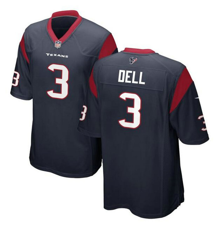 Men's Houston Texans #3 Tank Dell Navy Stitched Game Football Jersey