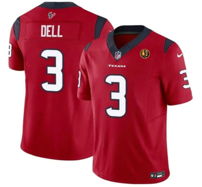 Men's Houston Texans #3 Tank Dell Red 2023 F.U.S.E. With John Madden Patch Vapor Limited Stitched Football Jersey