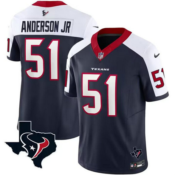 Men's Houston Texans #51 Will Anderson Jr. White Navy 2023 F.U.S.E. Vapor Untouchable Limited Stitched Football Jersey
