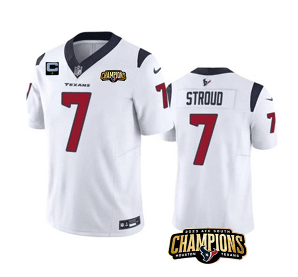 Men's Houston Texans #7 C.J. Stroud White 2023 F.U.S.E. AFC South Champions Patch And 1 Star C Patch Vapor Untouchable Limited Football Stitched Jersey