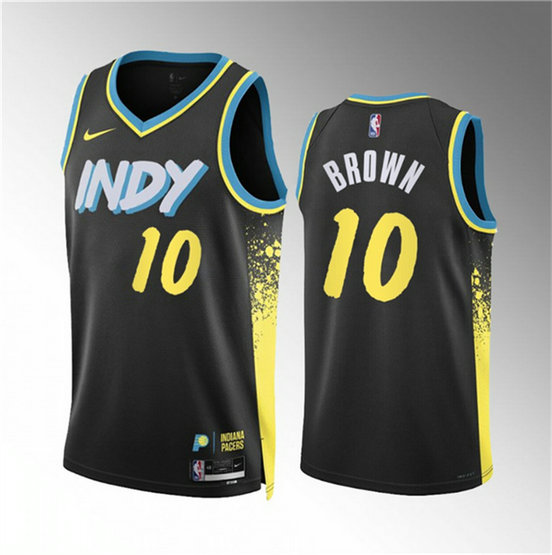 Men's Indiana Pacers #10 Kendall Brown Black 2023 24 City Edition Stitched Basketball Jersey