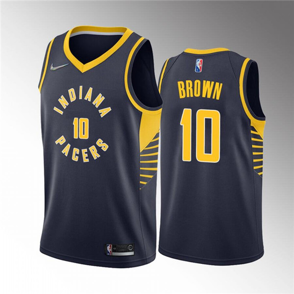 Men's Indiana Pacers #10 Kendall Brown Navy Icon Edition 75th Anniversary Stitched Basketball Jerseys
