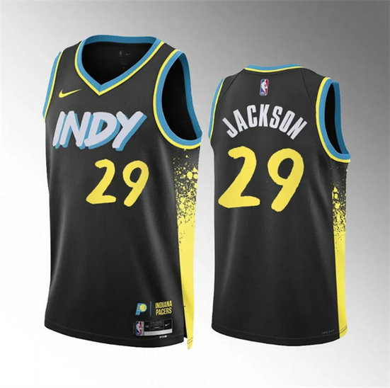Men's Indiana Pacers #29 Quenton Jackson Black 2023 24 City Edition Stitched Basketball Jersey