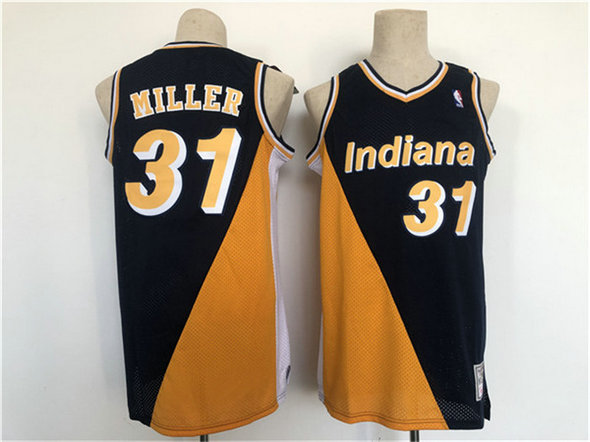 Men's Indiana Pacers #31 Reggie Miller Navy Yellow Throwback Stitched Jersey