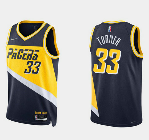 Men's Indiana Pacers #33 Myles Turner 2021 22 Navy City Edition 75th Anniversary Stitched Basketball Jersey