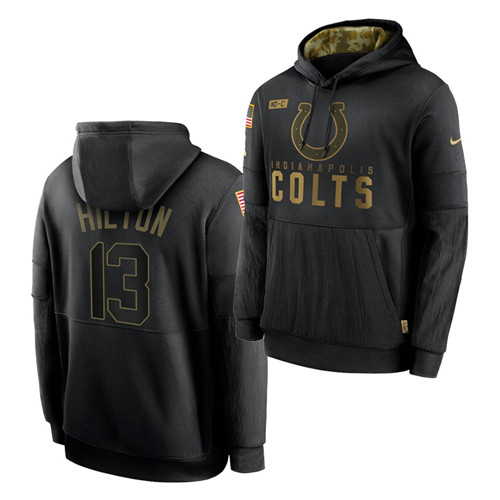 Men's Indianapolis Colts #13 T.Y. Hilton 2020 Salute To Service Black Sideline Performance Pullover Hoodie