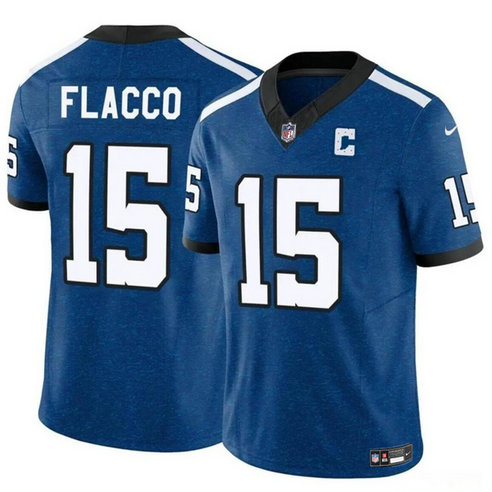 Men's Indianapolis Colts #15 Joe Flacco Blue 2024 F.U.S.E. Throwback Vapor Limited Stitched Football Jersey