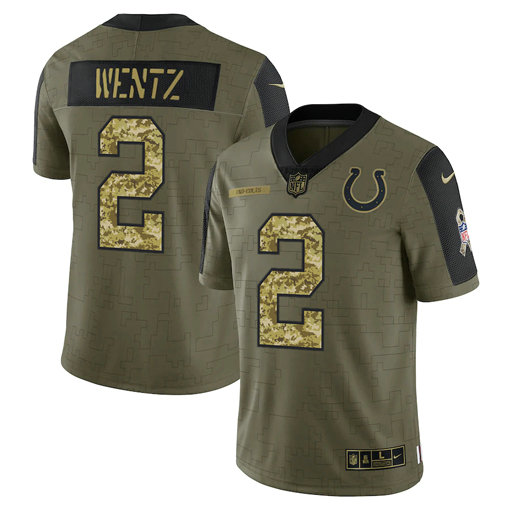 Men's Indianapolis Colts #2 Carson Wentz 2021 Olive Camo Salute To Service Limited