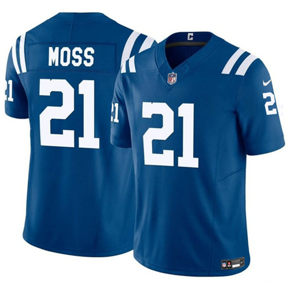 Men's Indianapolis Colts #21 Zack Moss Blue 2023 F.U.S.E. Vapor Untouchable Limited Stitched Football Jersey