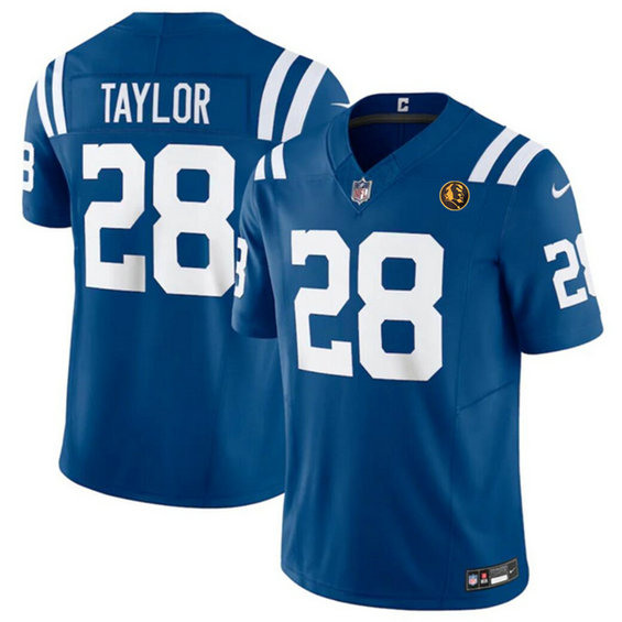Men's Indianapolis Colts #28 Jonathan Taylor Blue 2023 F.U.S.E. With John Madden Patch Vapor Limited Stitched Football Jersey
