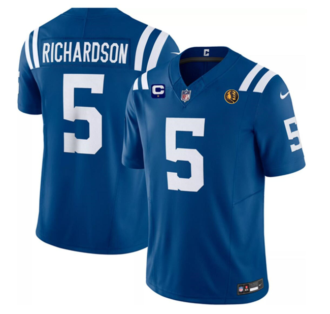 Men's Indianapolis Colts #5 Anthony Richardson Blue 2023 F.U.S.E. 1-Star C Patch And With John Madden Patch Vapor Limited Stitched Football Jersey