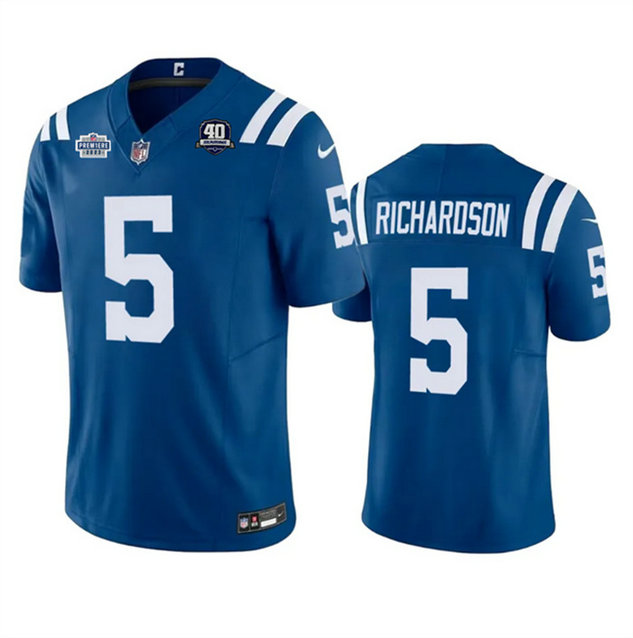 Men's Indianapolis Colts #5 Anthony Richardson Royal 2023 F.U.S.E. With Prem1ere Patch 40th Anniversary Vapor Untouchable Limited Stitched Football Jersey