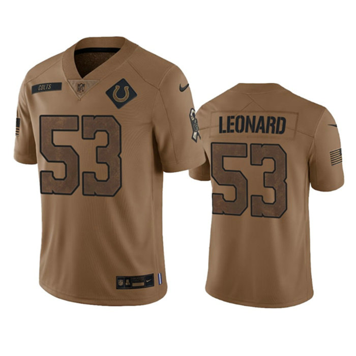 Men's Indianapolis Colts #53 Shaquille Leonard 2023 Brown Salute To Sertvice Stitched Football Jersey