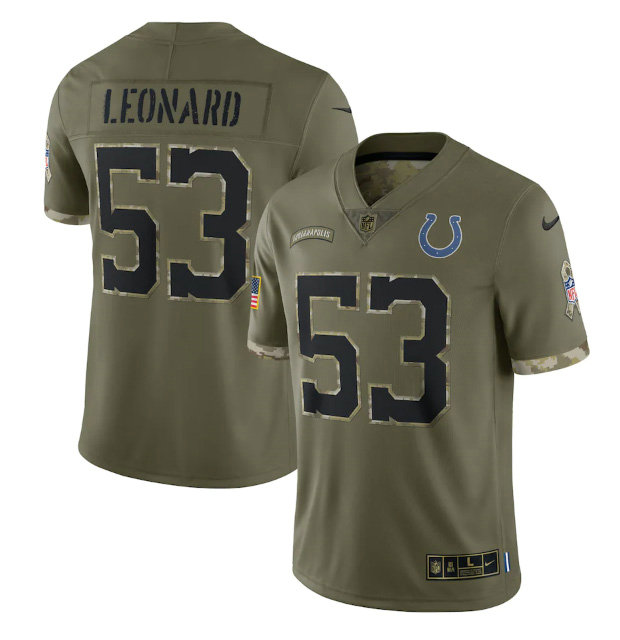 Men's Indianapolis Colts #53 Shaquille Leonard Olive 2022 Salute To Service Limited Stitched Jersey