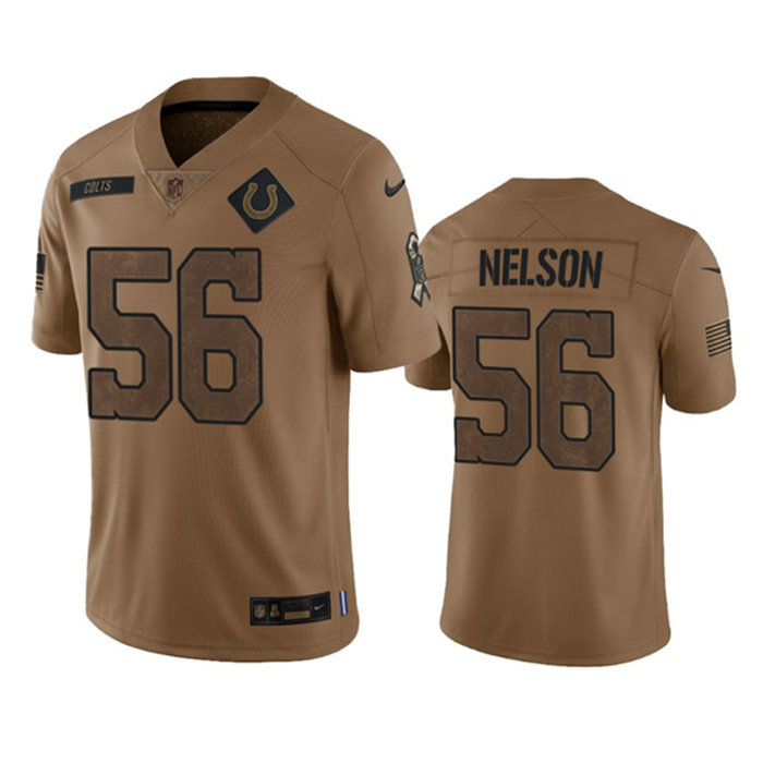 Men's Indianapolis Colts #56 Quenton Nelson 2023 Brown Salute To Sertvice Stitched Football Jersey