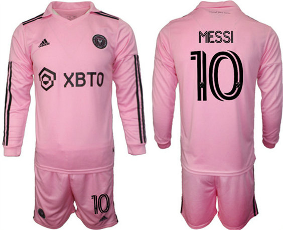 Men's Inter Miami CF #10 Lionel Messi 2023-24 Pink Home Soccer Jersey Suit