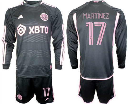 Men's Inter Miami CF #17 Mart铆nez 2023-24 Black Away Soccer Jersey Suit
