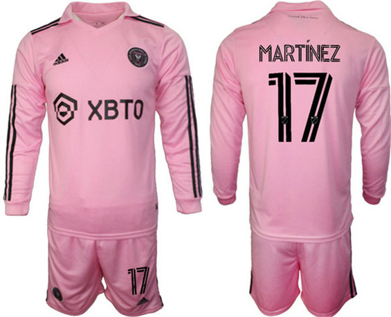 Men's Inter Miami CF #17 Mart铆nez 2023-24 Pink Home Soccer Jersey Suit