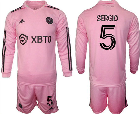 Men's Inter Miami CF #5 sergio 2023-24 Pink Home Soccer Jersey Suit