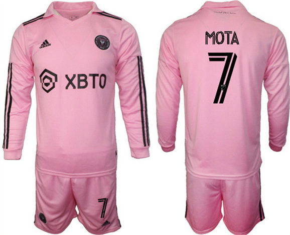Men's Inter Miami CF #7 Mota 2023-24 Pink Home Soccer Jersey Suit