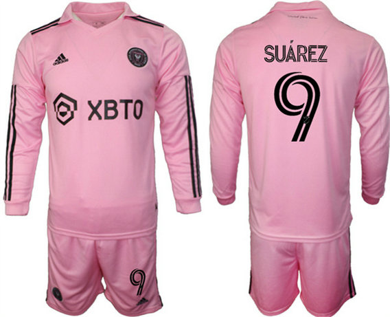 Men's Inter Miami CF #9 Luis Su谩rez 2023-24 Pink Home Soccer Jersey Suit