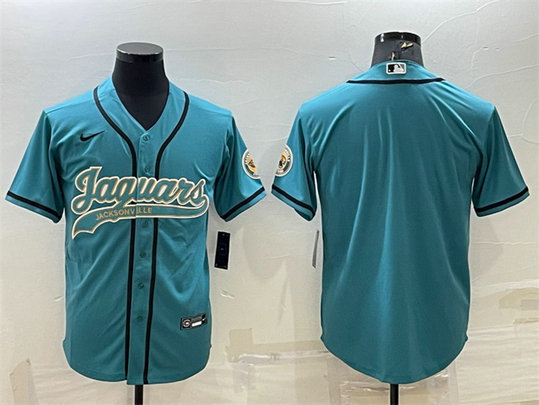 Men's Jacksonville Jaguars Blank Teal With Patch Cool Base Stitched Baseball Jersey