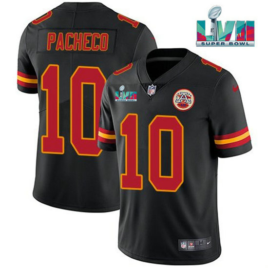Men's Kansas City Chiefs #10 Isiah Pacheco Black Super Bowl LVII Patch Vapor Untouchable Limited Stitched Jersey