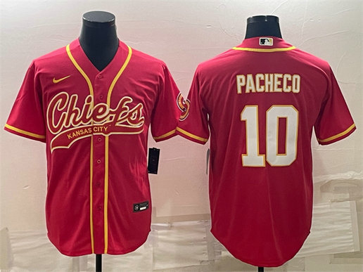 Men's Kansas City Chiefs #10 Isiah Pacheco Red With Patch Cool Base Stitched Baseball Jerseys