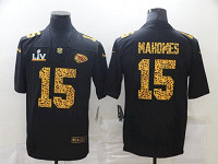 Men's Kansas City Chiefs #15 Patrick Mahomes Black Leopard 2021 Super Bowl LV Jersey