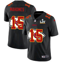 Men's Kansas City Chiefs #15 Patrick Mahomes Black Shadow Logo 2021 Super Bowl LV Jersey